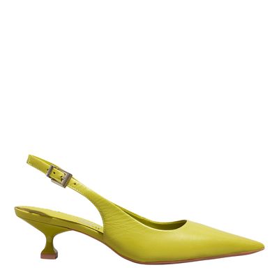 Scarpin Slingback Verde Couro Bico Fino Salto Taça