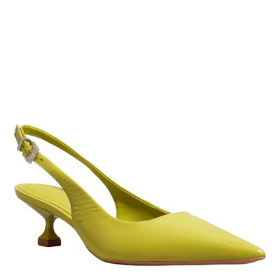 Scarpin Slingback Verde Couro Bico Fino Salto Taça