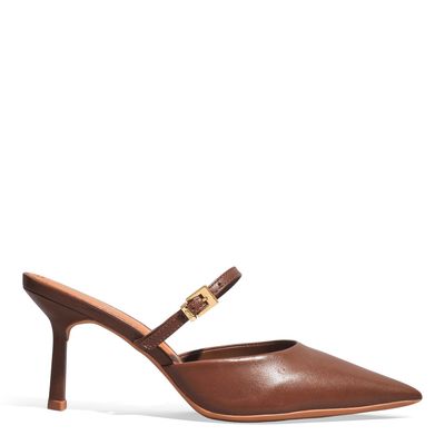 Mule Scarpin Couro Pelica Soft Bico Fino Marrom