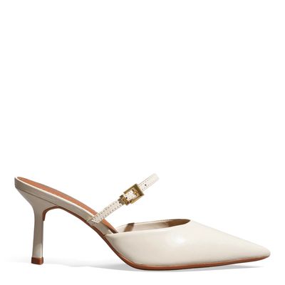 Mule Scarpin Couro Pelica Soft Bico Fino Off White