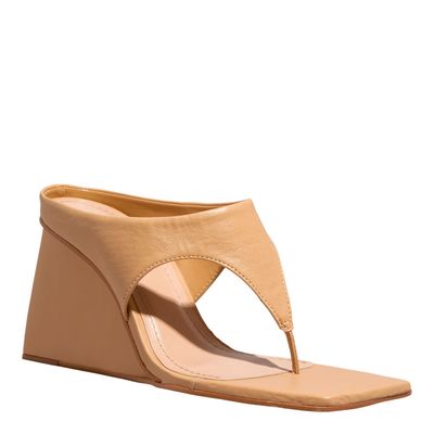 Mule Thong Napa Soft Bege Bico Quadrado
