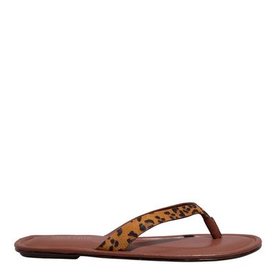 Rasteira Suede Animal Print Bico Redondo