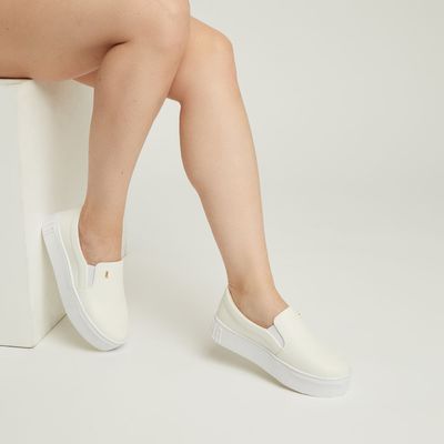 Tênis Slip On Plataforma New Pele Branco