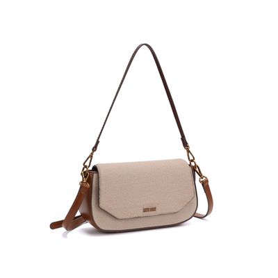 Bolsa Baguete Canvas Bege Alça Dupla