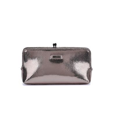 Clutch De Mão Metalizada Cinza
