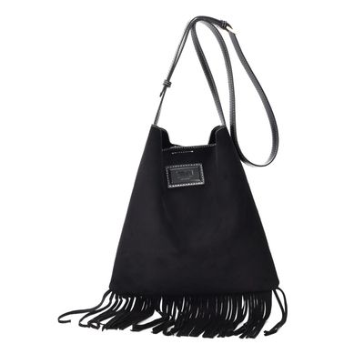 Bolsa Franja Camurça Preta Transversal